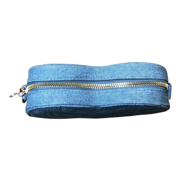 Fashion Statement Womens Crossbody Bag Denim Heart Shape Pewter Gold Chain Strap - Picture 6 of 16